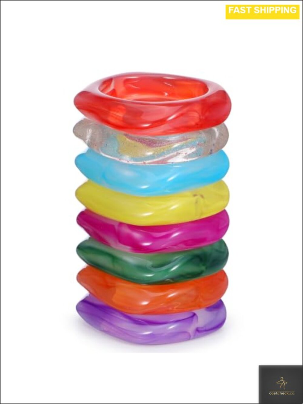 Chunky Geometric Square Acrylic Resin Bangle Bracelet Set Stackable Wide